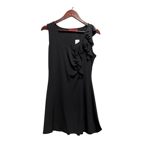 NWT Black Mini Dress With Ruffle Accent By Elle. Size M - Picture 1 of 3